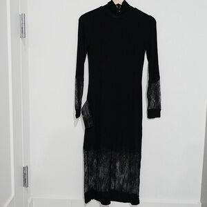 BCBGMaxAzria Black Long Sleeve Dress with Lace Detail